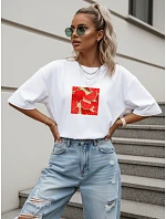 Koszulka damska oversize z nadrukiem bawełniana biała model 22264289 - FashionStreet