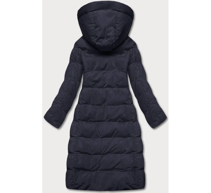 Tmavomodrá dlhá dámska zimná bunda s kožušinovou podšívkou (2M-025) Tmavomodrá dlhá dámska zimná bunda s kožušinovou podšívkou (2M-025)