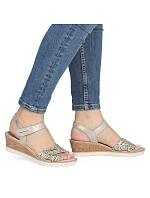 Dámské zlaté kožené sandály na platformě Remonte by Rieker R6266-90