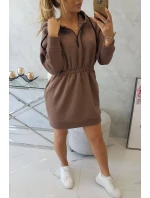 Zateplené šaty s kapucňou mocca