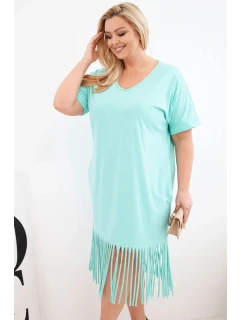 Plus veľkosť Dámske bavlnené V-neck strapce šaty Mint