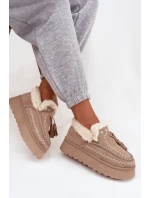 Dámské sněhule na platformě s kožíškem a třásněmi béžové model 21744639 - Boto Dámské sněhule na platformě s kožíškem a třásněmi béžové model 21744639 - Boto