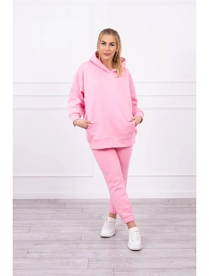 Zateplený set s mikinou s kapucí světle růžový