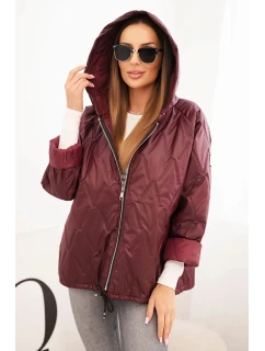 Dámska prešívaná bunda s kapucňou slivka