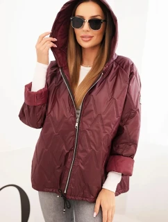 Dámska prešívaná bunda s kapucňou slivka