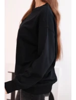 Dámska základná bavlnená mikina s okrúhlym výstrihom čierna