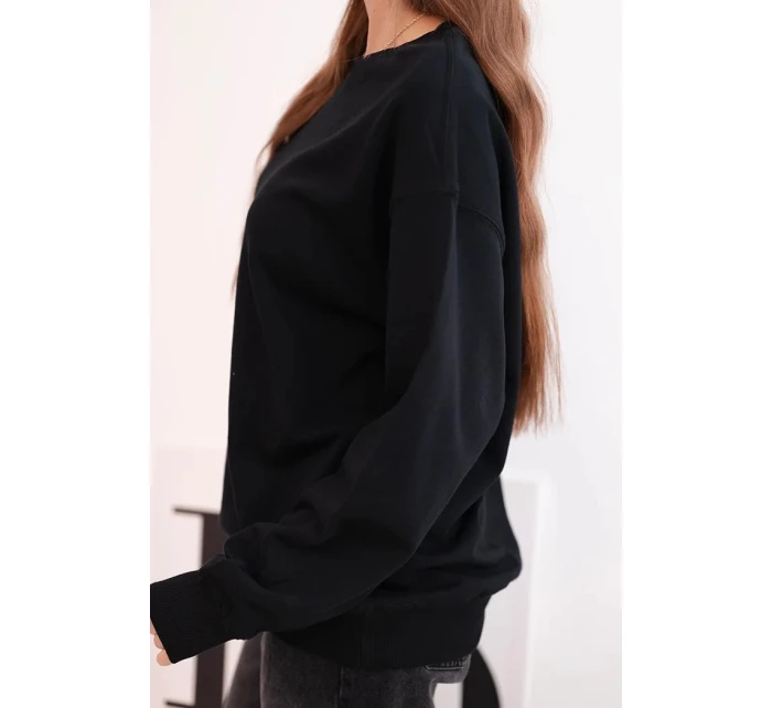 Dámska základná bavlnená mikina s okrúhlym výstrihom čierna