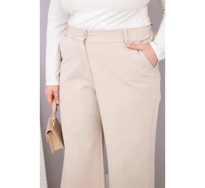 Dámske Plus veľkosť široké nohavice s vysokým pásom béžová
