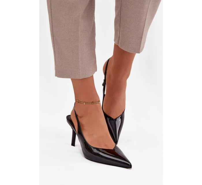 Lakované lodičky na jehlovém podpatku Černé Phelia