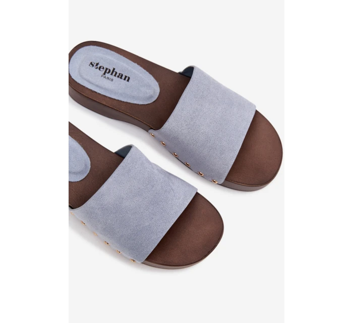 Dámské pantofle se zlatými sponami modré model 21918761 - Boto