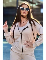 Set 3 v 1 mikina + top + kalhoty světle béžová