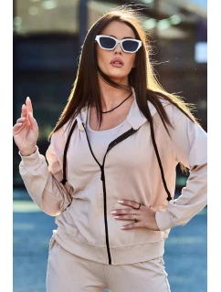 Set 3 v 1 mikina + top + nohavice svetlo béžová