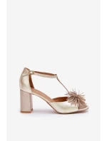 Kožené sandály na podpatku s ozdobou model 21682613 Zlaté - Laura Messi