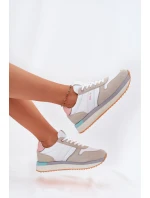 Zamszowe Sneakersy Damskie Big Star RR274A047 HI-POLY SYSTEM Beżowo-Białe