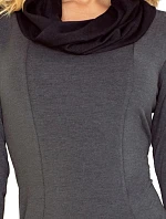 Dámske šaty s vreckami, dlhým rukávom a rolákom tmavo šedé - Tmavo šedá - Numoco