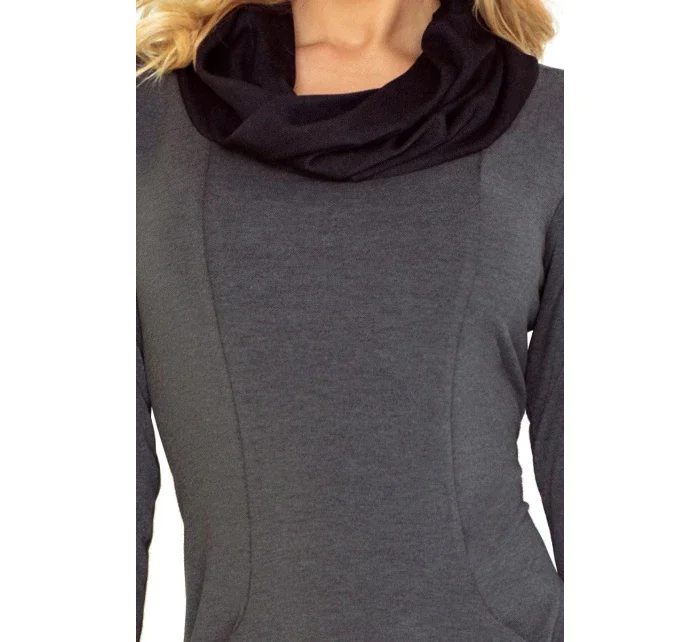 Dámske šaty s vreckami, dlhým rukávom a rolákom tmavo šedé - Tmavo šedá - Numoco