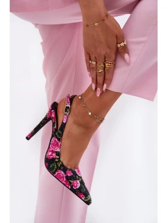 Zdobione Sandały Na Szpilce W Róże Czarne Vevessa