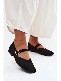 Baletky z pruhovaného materiálu s páskem a sponou Černé Calvra