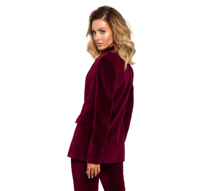 M643 Zamatové sako s jedným gombíkom - bordové