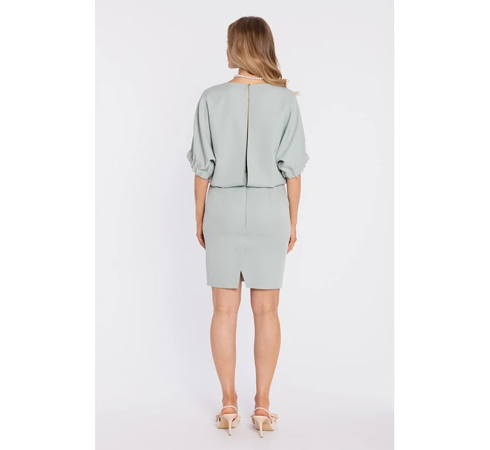M904 Blúzkové šaty s rozparkom vzadu - mentolové