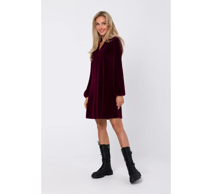 Dámske zamatové šaty M767 bordová - MOE Dámske zamatové šaty M767 bordová - MOE