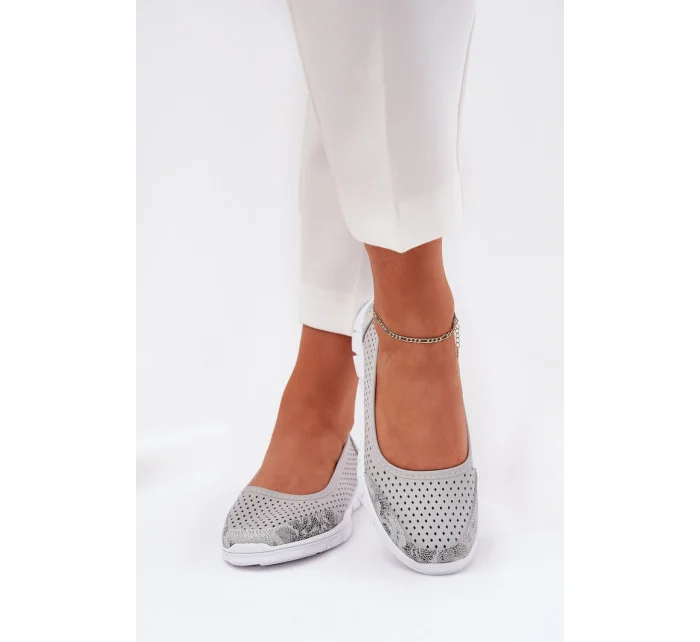 Dámské balerínky model 21038460 Šedá s bílou - VINCEZA