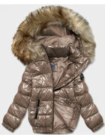 Dámska svetlohnedá lakovaná bunda (B8039-12)