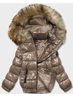 Dámska svetlohnedá lakovaná bunda (B8039-12)