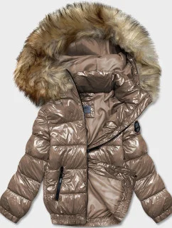 Svetlohnedá lakovaná dámska bunda (B8039-12)