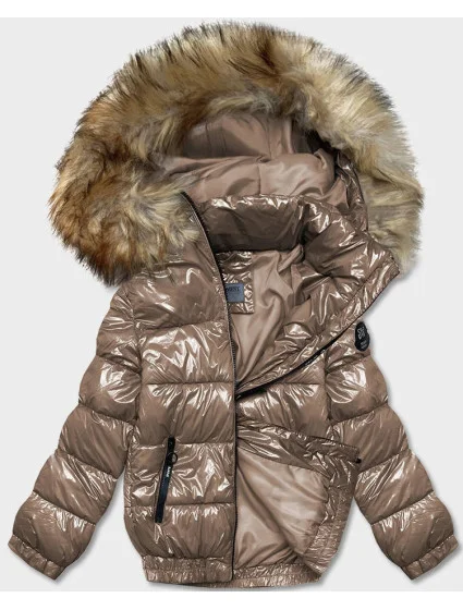 Dámska svetlohnedá lakovaná bunda (B8039-12)