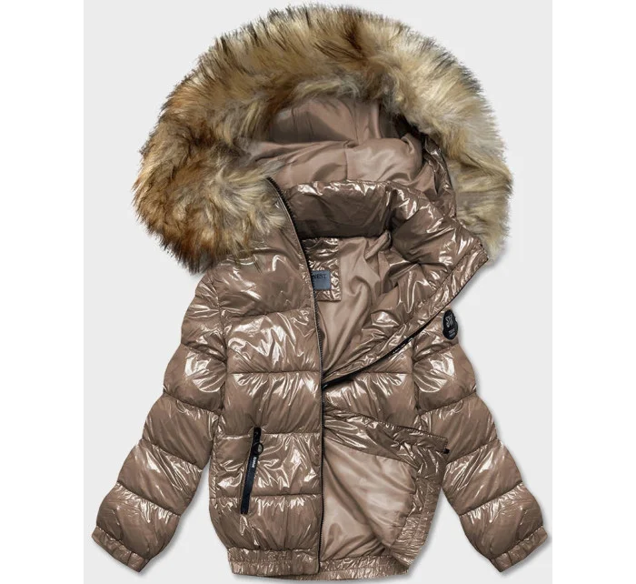 Dámska svetlohnedá lakovaná bunda (B8039-12)