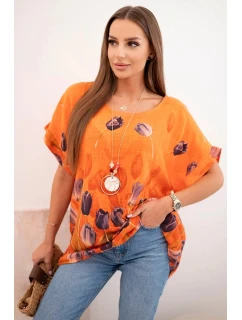 Dámske bavlnené tričko s oranžovým kvetinovým vzorom