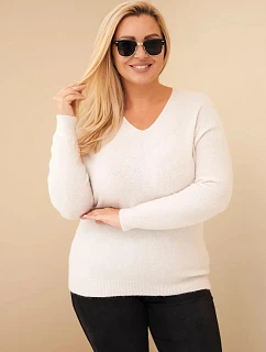 Dámsky sveter Plus Size z baby alpaky s dlhými rukávmi, béžový
