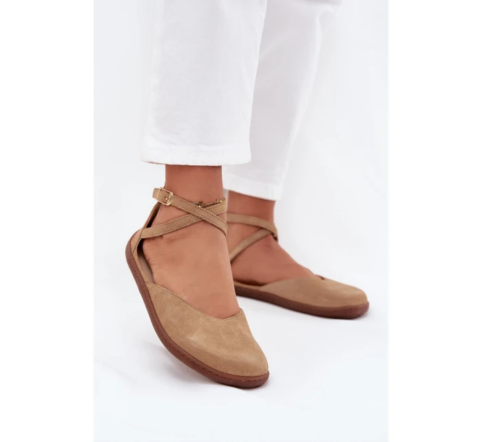 Zamszowe Baleriny Damskie Barefoot Z Paskami Zazoo 191 Beżowe