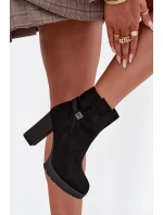 Ocieplane Botki Damskie Na Słupku Z Ozdobnym Paskiem Czarne Zayna Ocieplane Botki Damskie Na Słupku Z Ozdobnym Paskiem Czarne Zayna