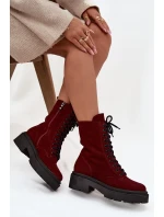 Botki Workery Damskie Z Naturalnego Zamsz Ocieplane Zazoo 4213 Bordowe