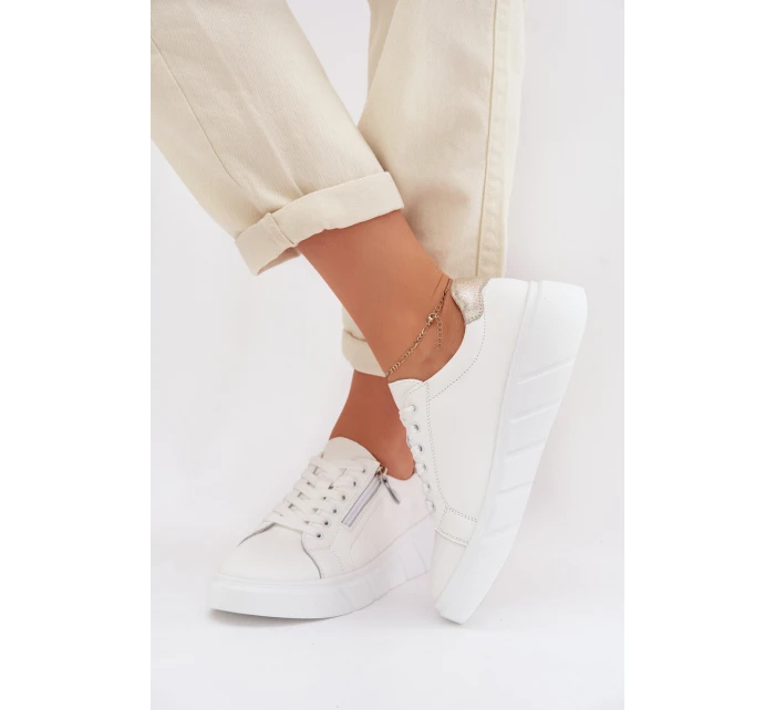 Kožené dámské polobotky s zipem bílé model 22013973 - EVENTO Kožené dámské polobotky s zipem bílé model 22013973 - EVENTO
