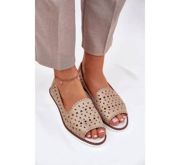 Dámske kožené perforované baleríny s otvorenou špičkou S.Barski - zlaté