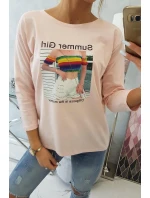 Letná dievčenská blúzka s potlačou púdrovo ružová