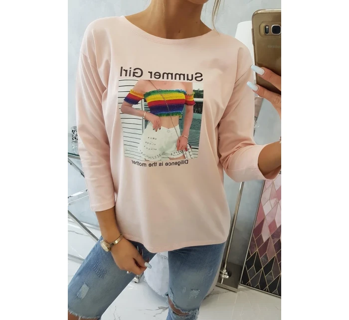 Letná dievčenská blúzka s potlačou púdrovo ružová