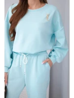 Dámsky set maslová mikina s brošňou a nohavice s rovnými nohavicami lemon