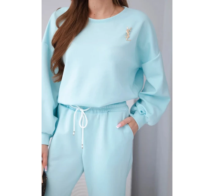 Dámsky set maslová mikina s brošňou a nohavice s rovnými nohavicami lemon