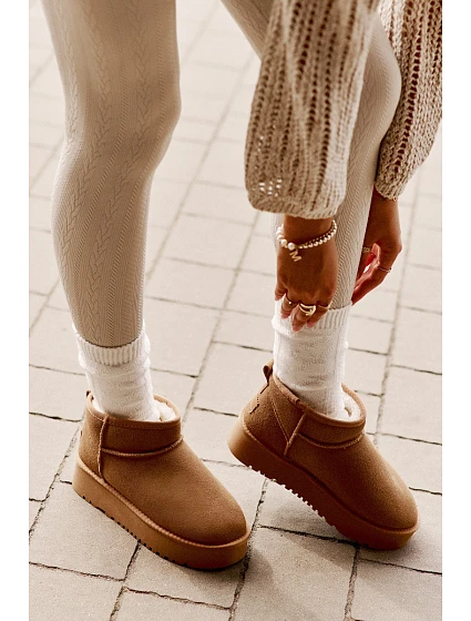 Dámské Velurové Sněhule Na Platformě Camel model 21670462 - Boto