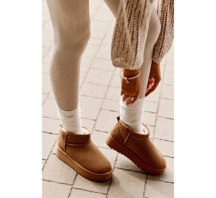 Skórzane Zamszowe Śniegowce Na Platformie Camel Nereviana Skórzane Zamszowe Śniegowce Na Platformie Camel Nereviana