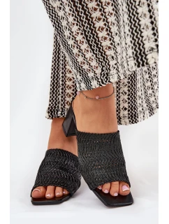 Dámské Pantofle S Pletením Na Podpatku Černé model 21689411 - Boto