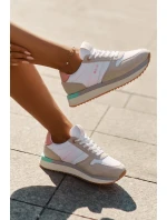 Zamszowe Sneakersy Damskie Big Star RR274A047 HI-POLY SYSTEM Beżowo-Białe