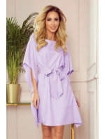 Numoco SOFIA dámske šaty so zaväzovaním v páse - svetlo fialové