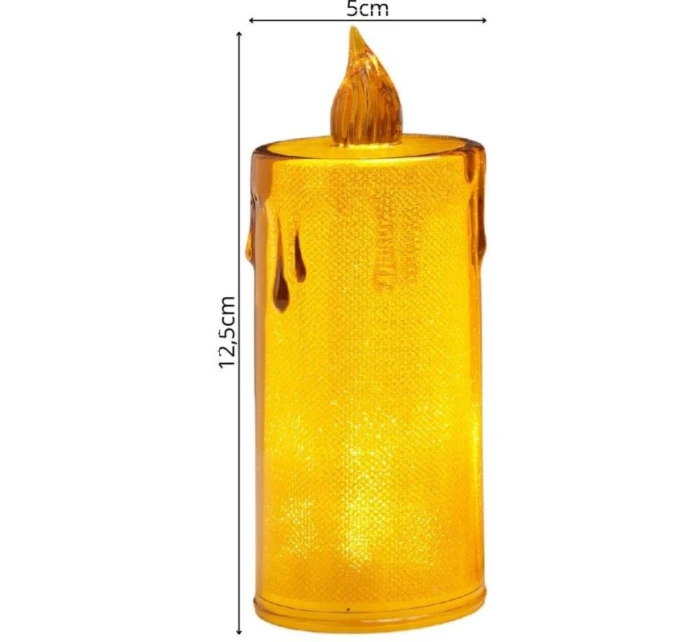 DEKORATÍVNA SVIEČKA 8 CM JANTÁROVÁ TEPLÁ BIELA 1 LED