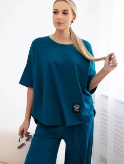 Bavlněný komplet halenka + kalhoty námořní