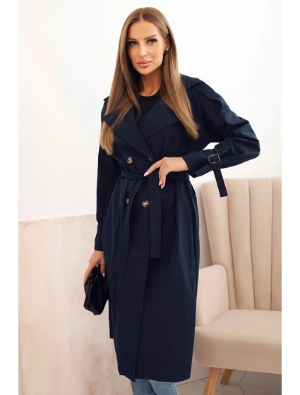 Dámský kabát v pase se zavazováním s límcem model 21959058 - K-Fashion